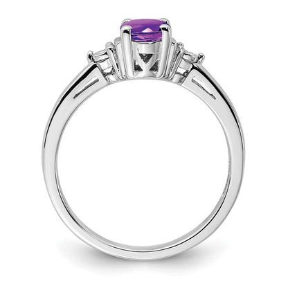 Sterling Silver Rhodium Plated Diamond & Amethyst Ring