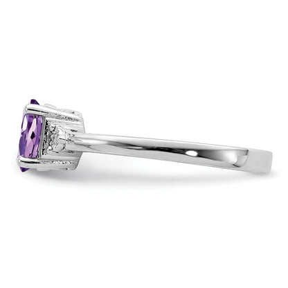 Sterling Silver Rhodium Plated Diamond & Amethyst Ring