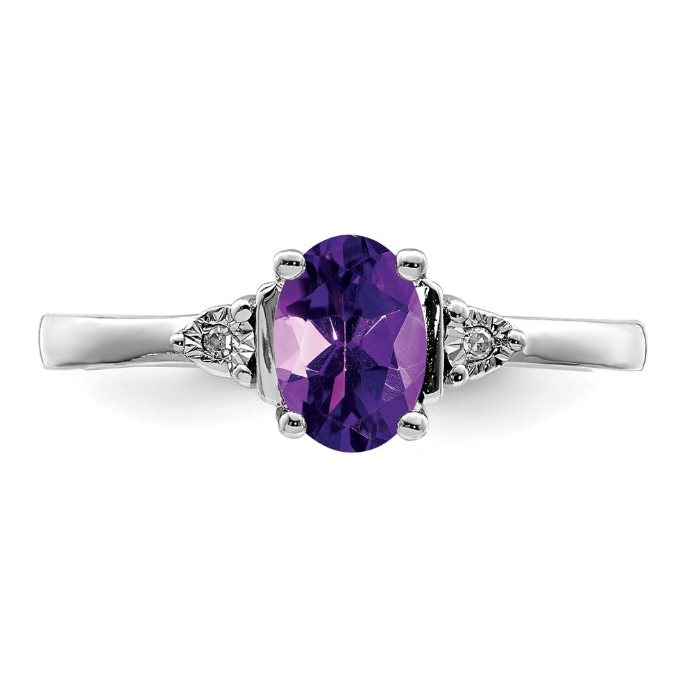 Sterling Silver Rhodium Plated Diamond & Amethyst Ring