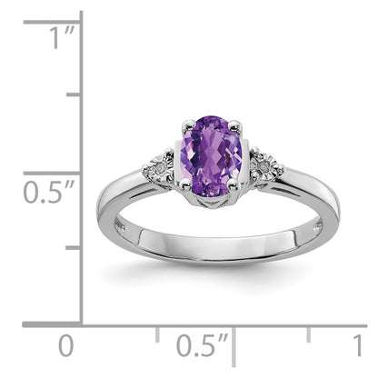 Sterling Silver Rhodium Plated Diamond & Amethyst Ring