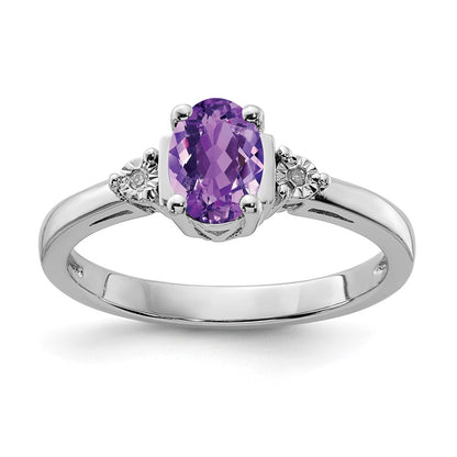 Sterling Silver Rhodium Plated Diamond & Amethyst Ring