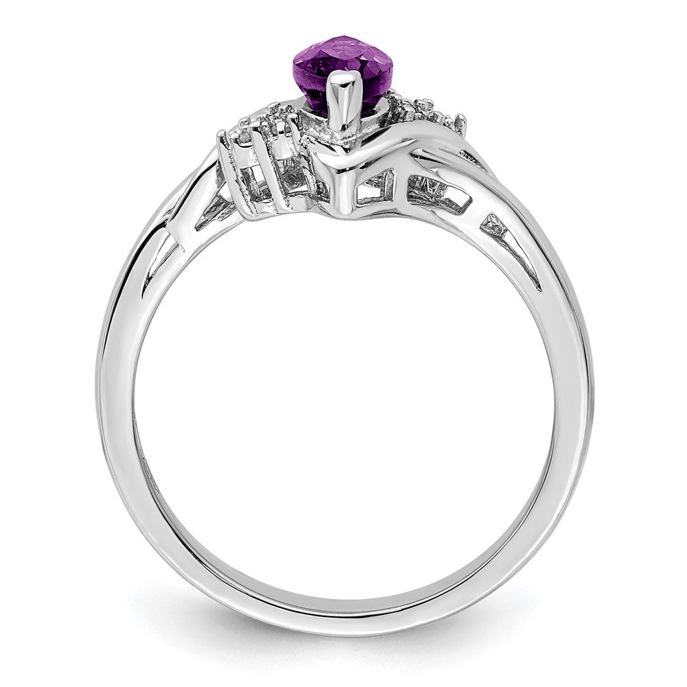 Sterling Silver Rhodium Plated Diamond & Amethyst Ring