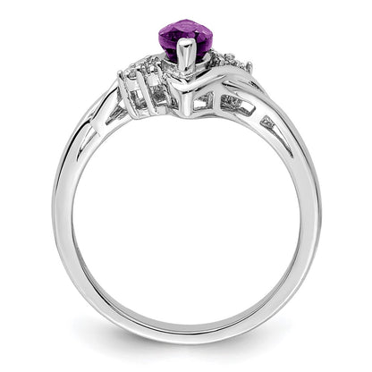 Sterling Silver Rhodium Plated Diamond & Amethyst Ring