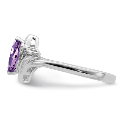 Sterling Silver Rhodium Plated Diamond & Amethyst Ring