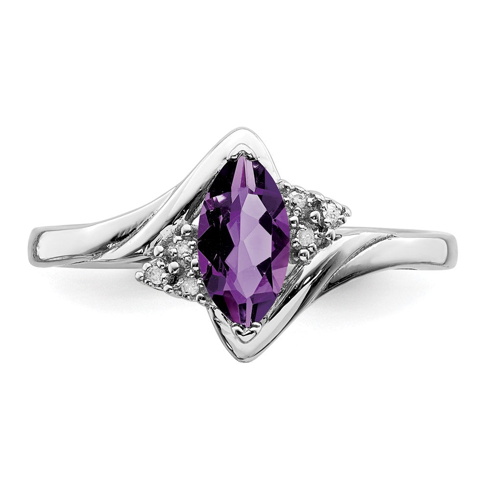 Sterling Silver Rhodium Plated Diamond & Amethyst Ring