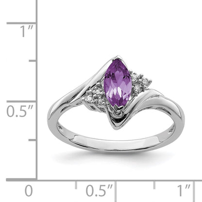 Sterling Silver Rhodium Plated Diamond & Amethyst Ring