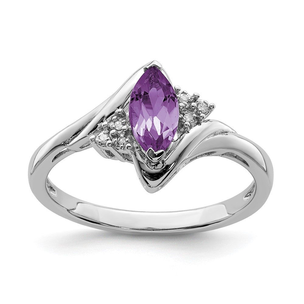 Sterling Silver Rhodium Plated Diamond & Amethyst Ring