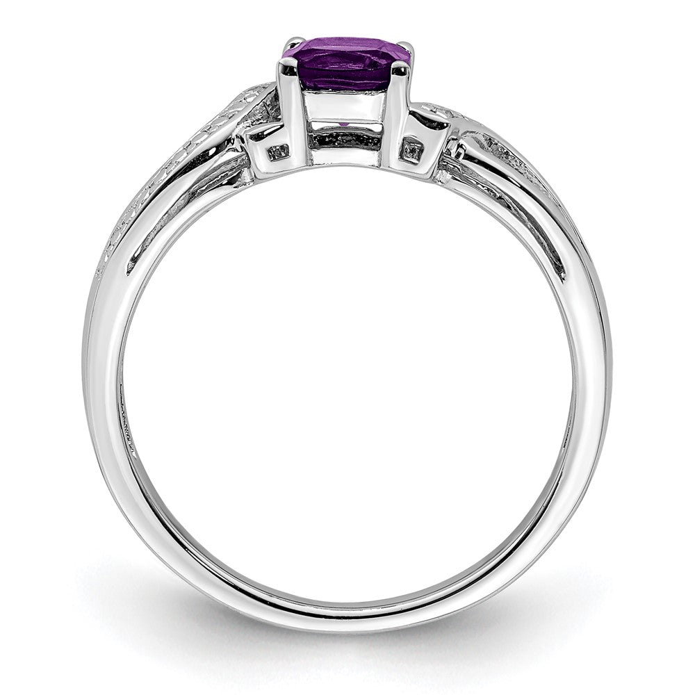 Sterling Silver Rhodium Plated Amethyst Diamond Ring