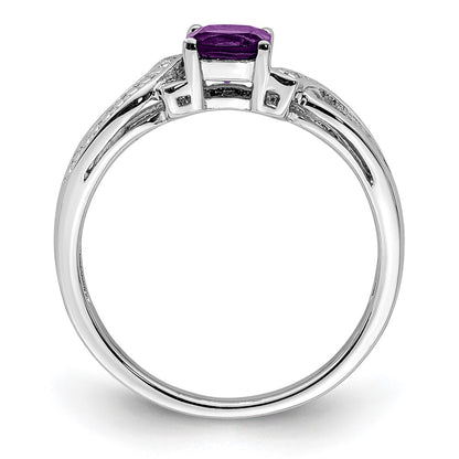 Sterling Silver Rhodium Plated Amethyst Diamond Ring