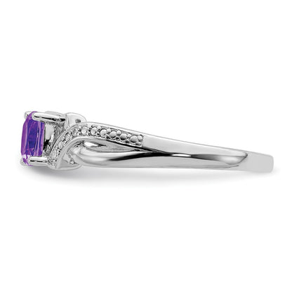 Sterling Silver Rhodium Plated Amethyst Diamond Ring