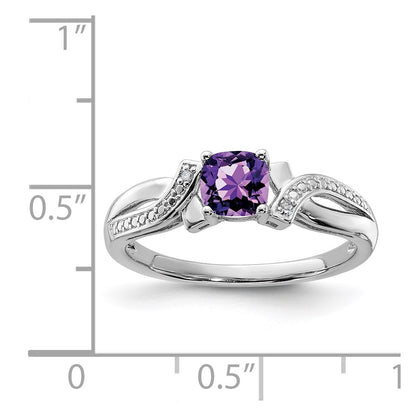 Sterling Silver Rhodium Plated Amethyst Diamond Ring