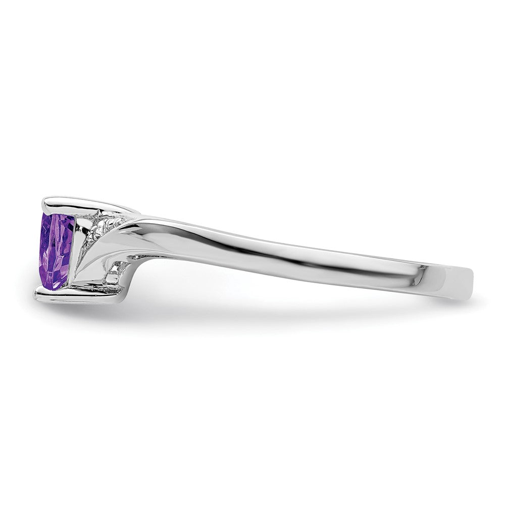 Sterling Silver Rhodium Plated Amethyst Diamond Ring