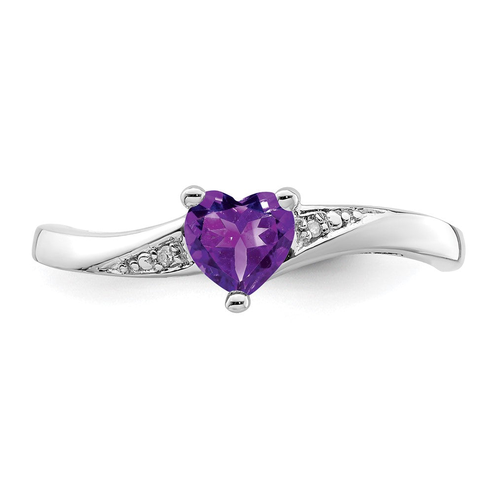 Sterling Silver Rhodium Plated Amethyst Diamond Ring
