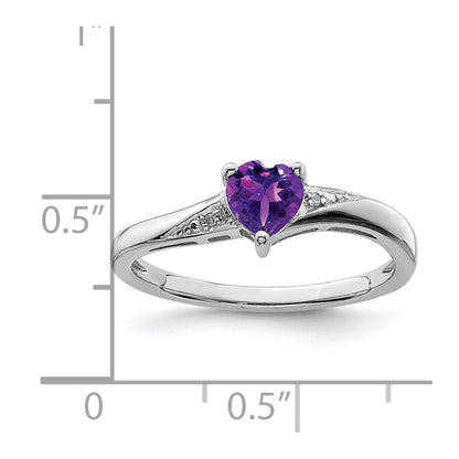 Sterling Silver Rhodium Plated Amethyst Diamond Ring