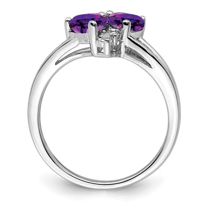 Sterling Silver Rhodium Plated Amethyst Diamond Ring