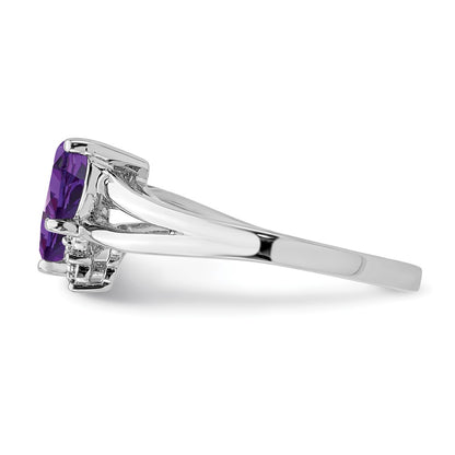 Sterling Silver Rhodium Plated Amethyst Diamond Ring