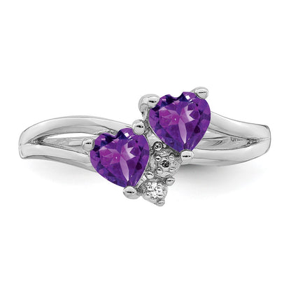 Sterling Silver Rhodium Plated Amethyst Diamond Ring