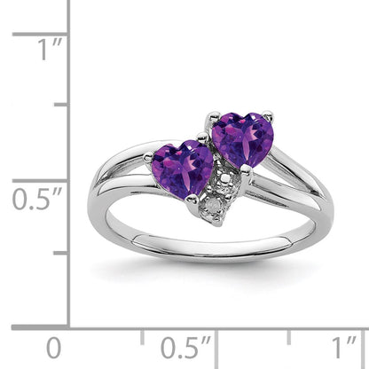 Sterling Silver Rhodium Plated Amethyst Diamond Ring