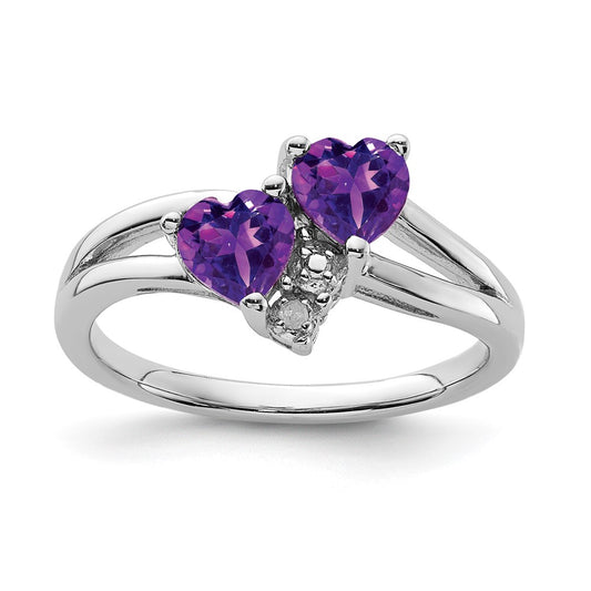 Sterling Silver Rhodium Plated Amethyst Diamond Ring