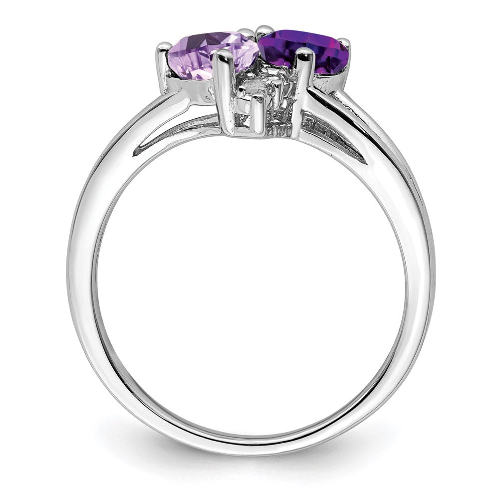 Sterling Silver Rhodium Plated Amethyst & Pink Quartz Diamond Ring