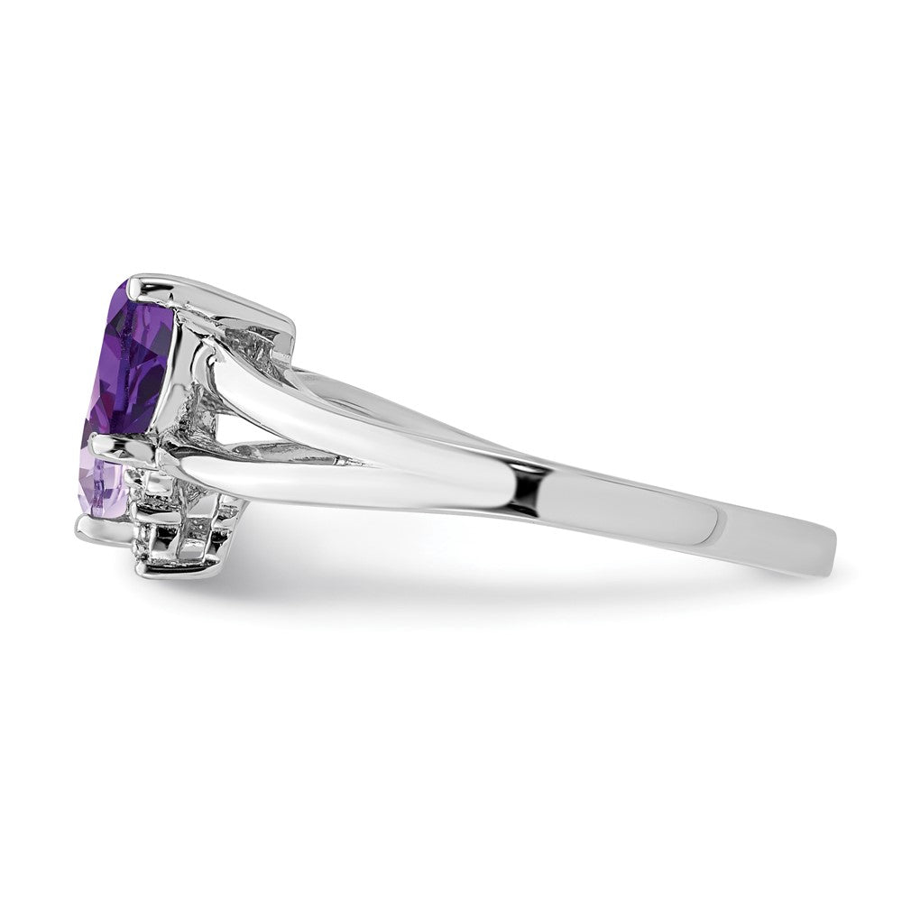 Sterling Silver Rhodium Plated Amethyst & Pink Quartz Diamond Ring