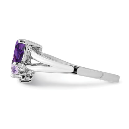 Sterling Silver Rhodium Plated Amethyst & Pink Quartz Diamond Ring