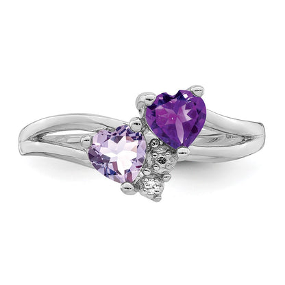 Sterling Silver Rhodium Plated Amethyst & Pink Quartz Diamond Ring