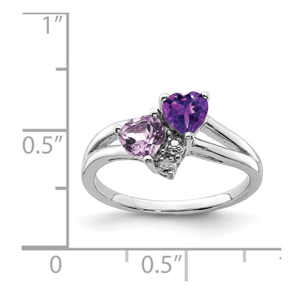 Sterling Silver Rhodium Plated Amethyst & Pink Quartz Diamond Ring
