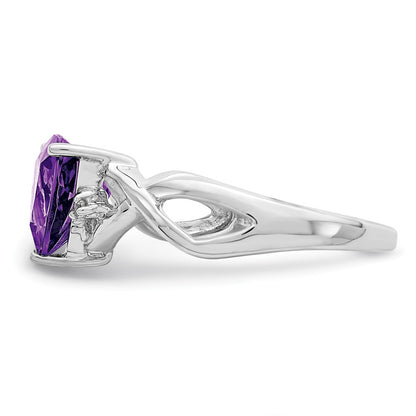 Sterling Silver Rhodium Plated Amethyst White Topaz Trillion Ring