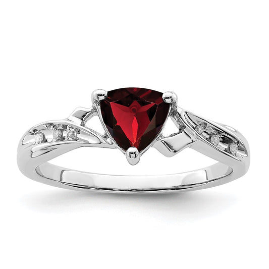 Sterling Silver Rhodium Plated Diamond And Garnet Heart Ring