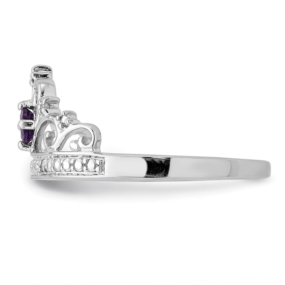 Sterling Silver Rhodium Plated Diamond And Amethyst Ring