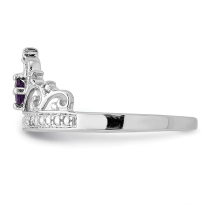 Sterling Silver Rhodium Plated Diamond And Amethyst Ring