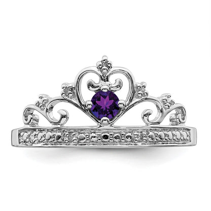 Sterling Silver Rhodium Plated Diamond And Amethyst Ring