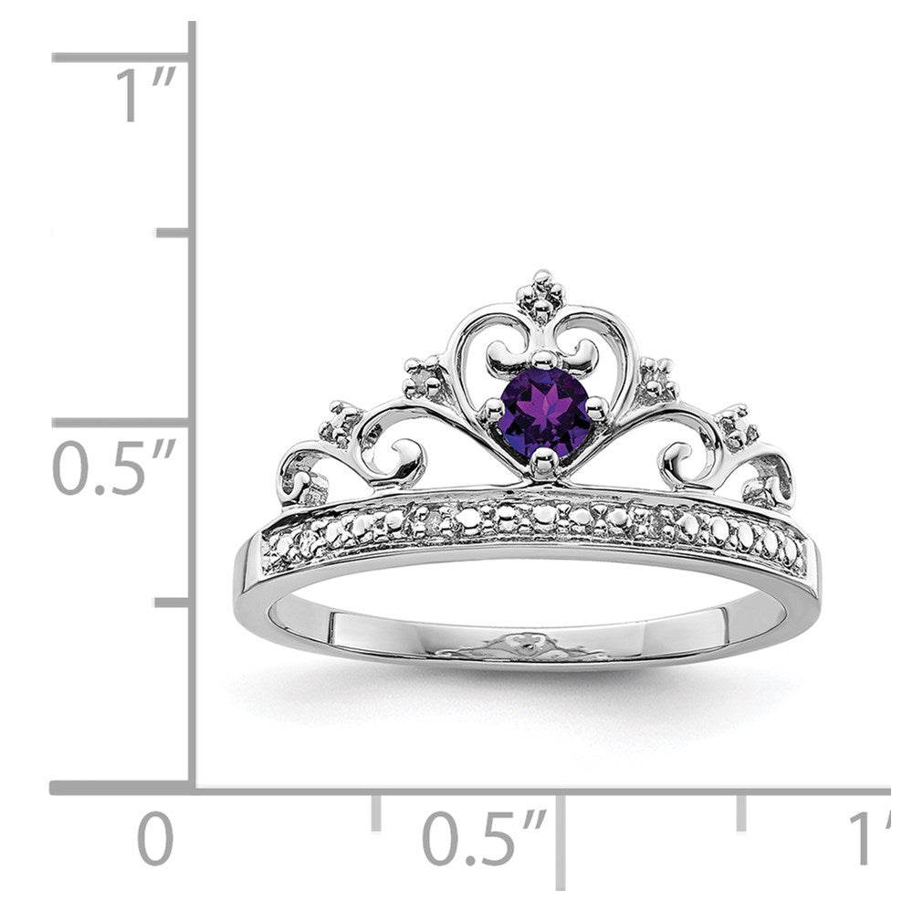 Sterling Silver Rhodium Plated Diamond And Amethyst Ring