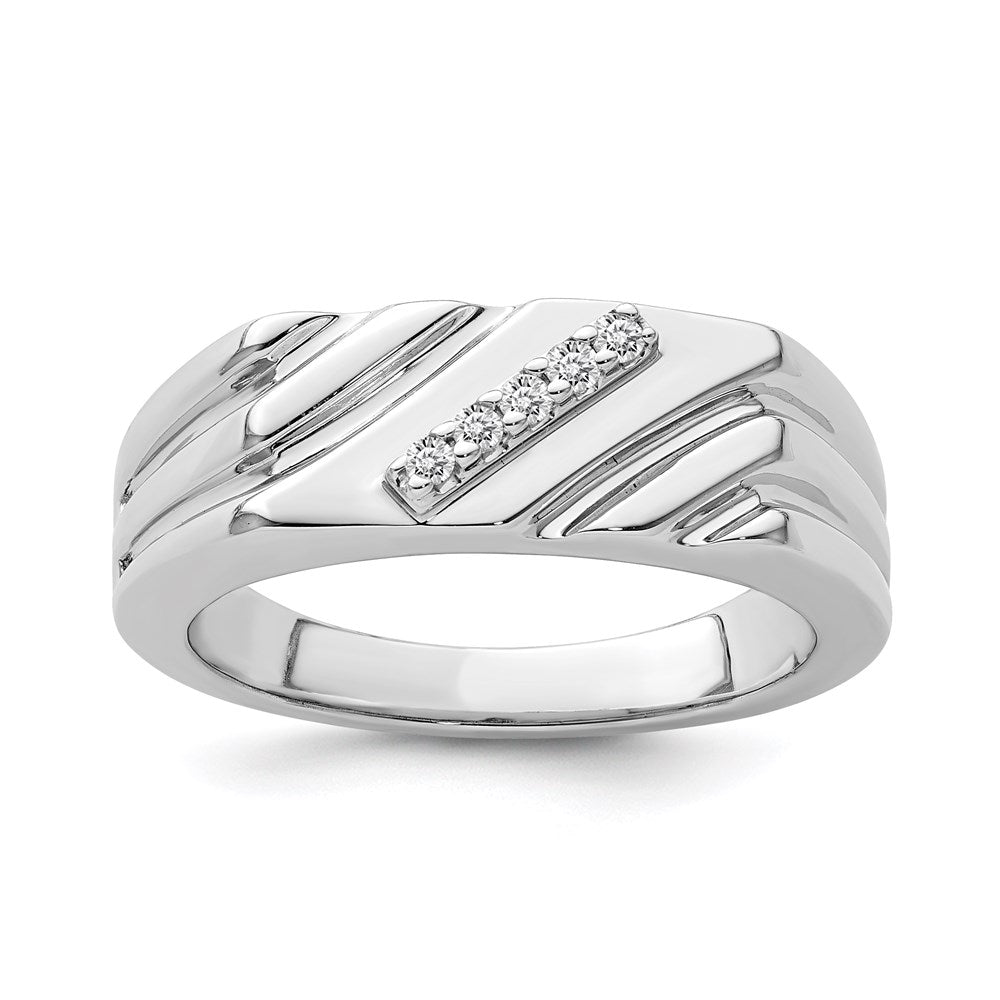 Sterling Silver Rhodium Plated Diamond Men'S Ring