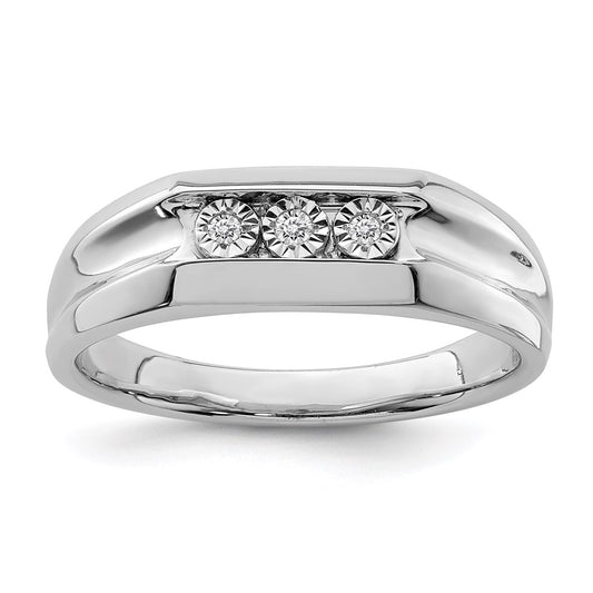 Sterling Silver Rhodium Plated Diamond Men'S Ring