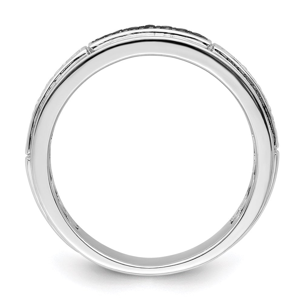 Sterling Silver White Night Rhodium Plated And Black Diamond Men'S Ring