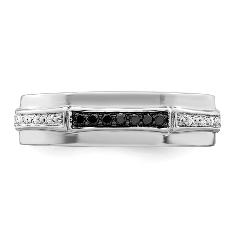 Sterling Silver White Night Rhodium Plated And Black Diamond Men'S Ring