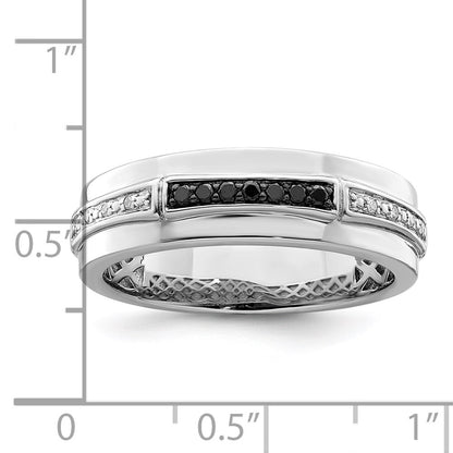 Sterling Silver White Night Rhodium Plated And Black Diamond Men'S Ring