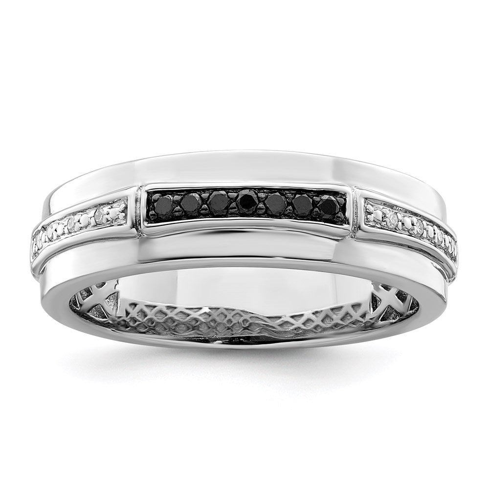 Sterling Silver White Night Rhodium Plated And Black Diamond Men'S Ring
