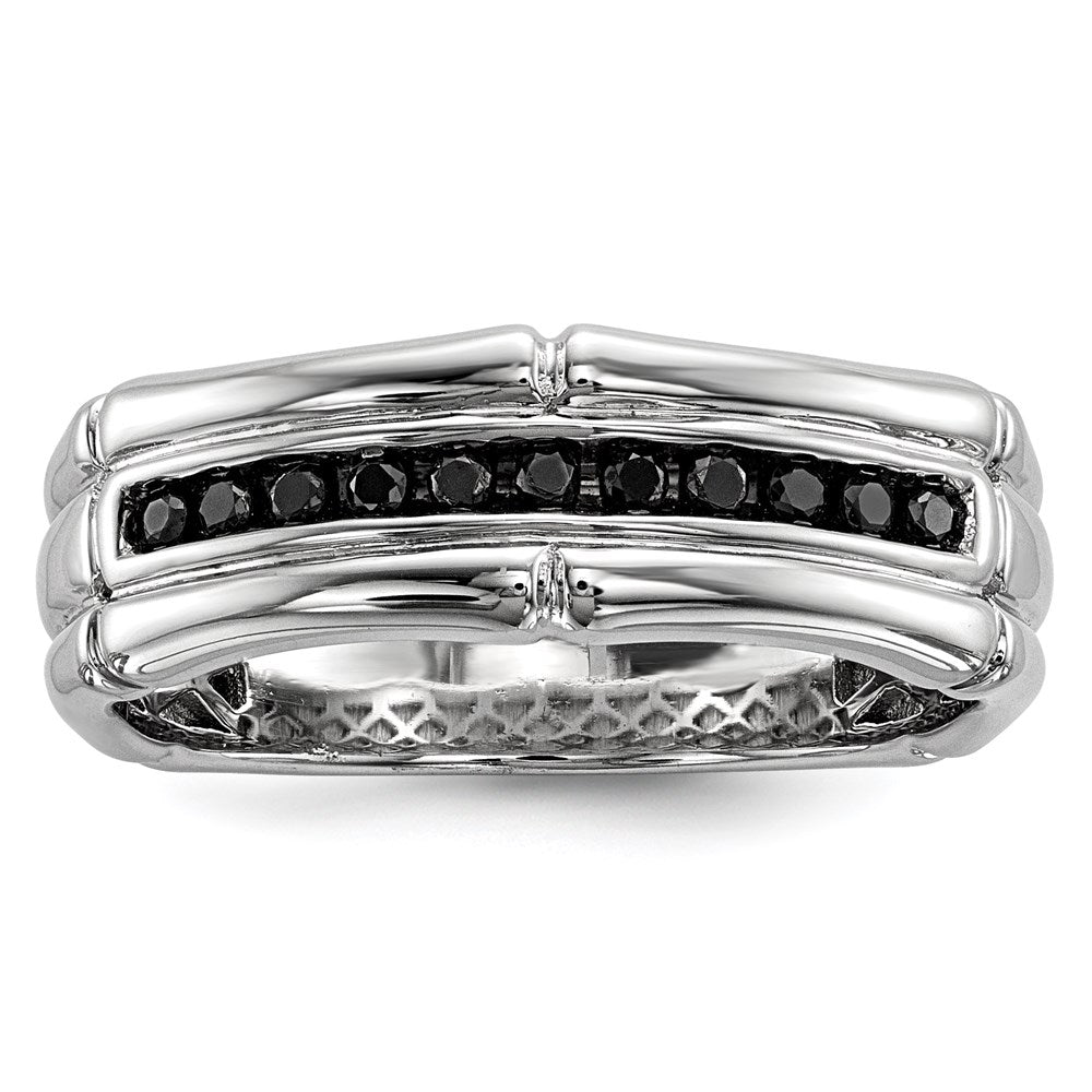 Sterling Silver White Night Rhodium Plated Black Diamond Men'S Ring