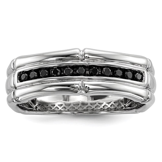 Sterling Silver White Night Rhodium Plated Black Diamond Men'S Ring