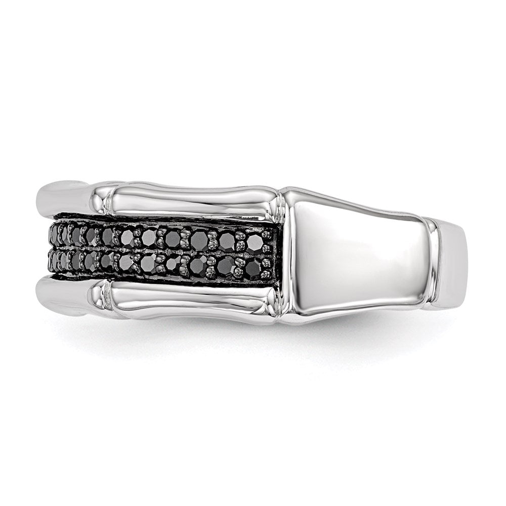 Sterling Silver White Night Rhodium Plated Black Diamond Men'S Ring