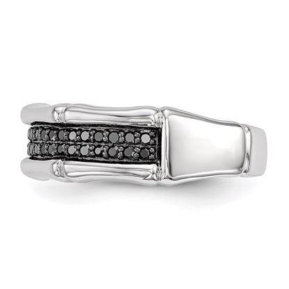Sterling Silver White Night Rhodium Plated Black Diamond Men'S Ring