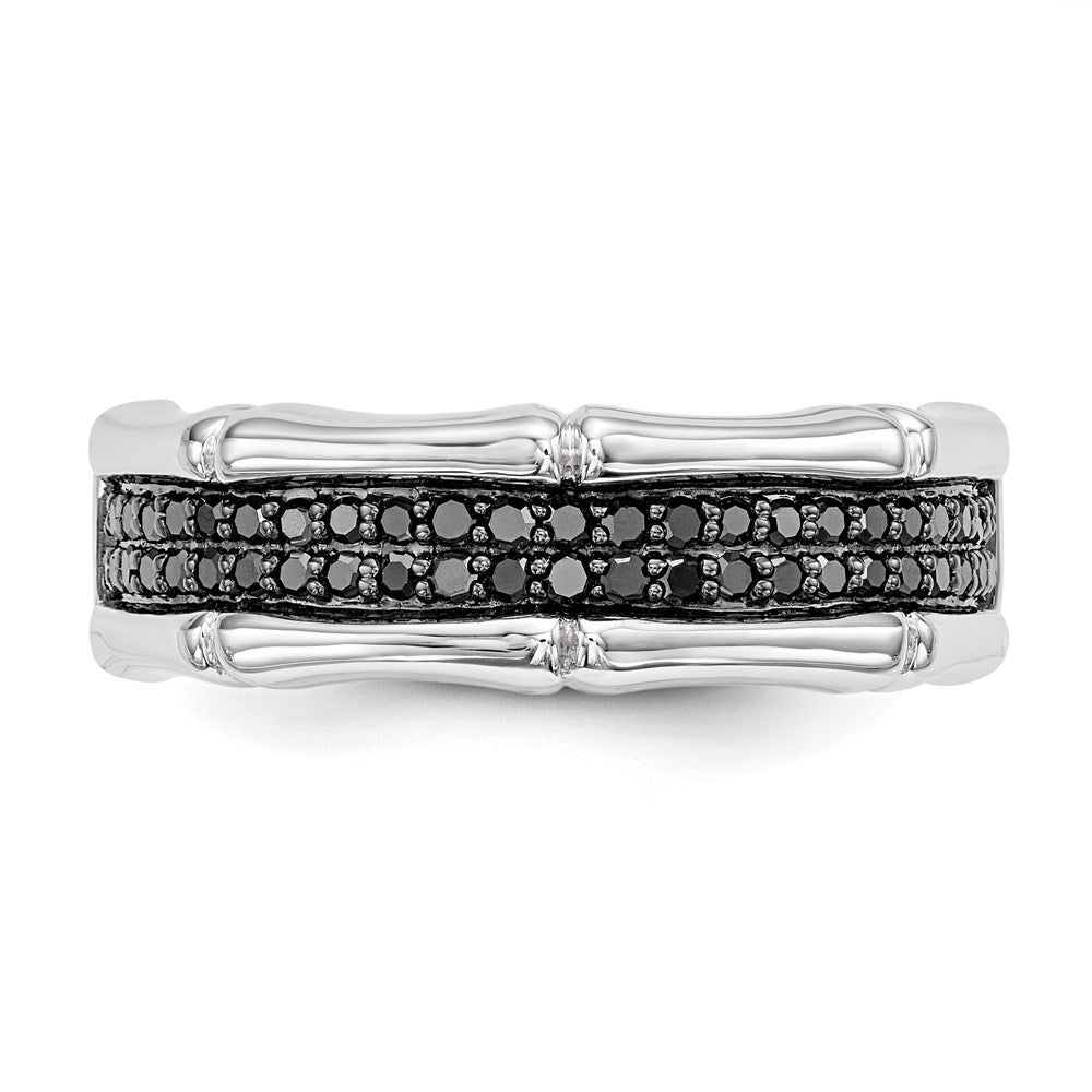 Sterling Silver White Night Rhodium Plated Black Diamond Men'S Ring