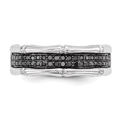Sterling Silver White Night Rhodium Plated Black Diamond Men'S Ring