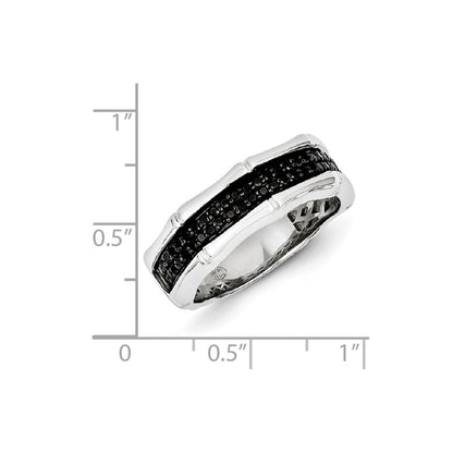 Sterling Silver White Night Rhodium Plated Black Diamond Men'S Ring