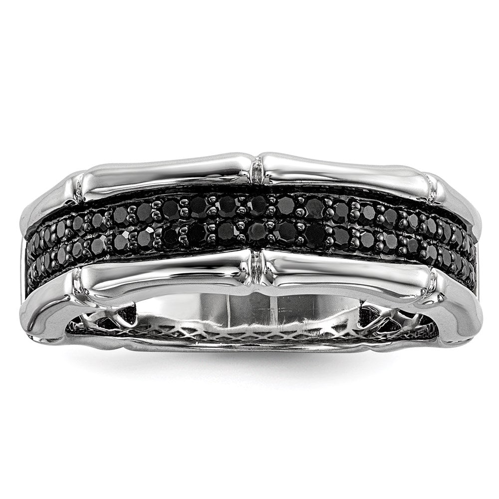 Sterling Silver White Night Rhodium Plated Black Diamond Men'S Ring