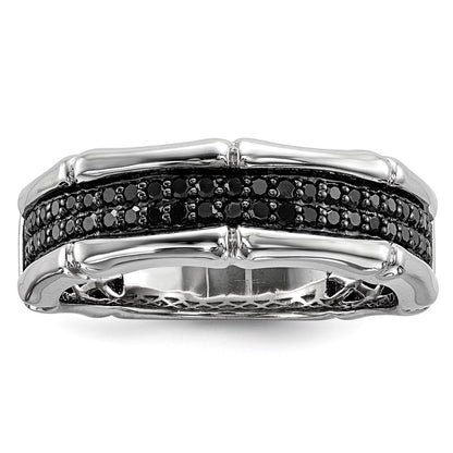 Sterling Silver White Night Rhodium Plated Black Diamond Men'S Ring