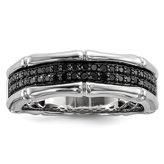 Sterling Silver White Night Rhodium Plated Black Diamond Men'S Ring